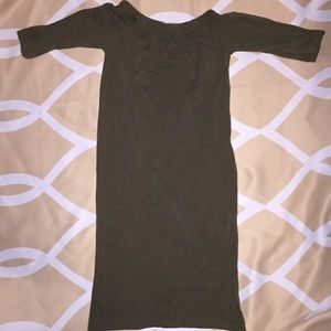 Off the Shoulder Olive Green Maxi Dress